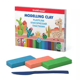 Классический пластилин Erich Krause 16 цветов со стеком, 288 г