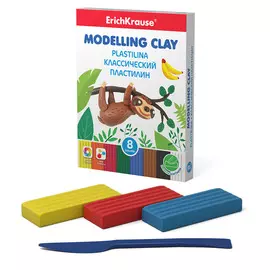 Классический пластилин Erich Krause 8 цветов со стеком, 144 г