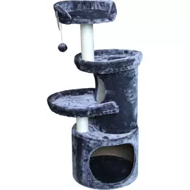 Когтеточка Foxie SBE265 трехуровневая с лежанками, домиком и игрушкой серая 40х40х105 см