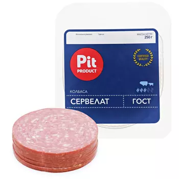 Колбаса варено-копченая Pit Product Сервелат ГОСТ, 250 г
