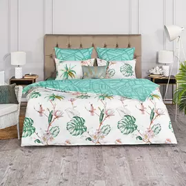 Комплект постельного белья Estia Тропикана белый с бирюзовым Евро