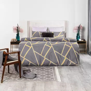 Комплект постельного белья Medsleep Мюнхен жёлтый с серым Двуспальный евро