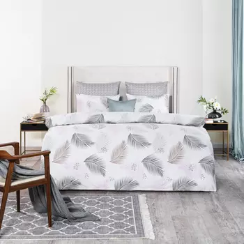 Комплект постельного белья Medsleep Вельс белый с серым Семейный/дуэт