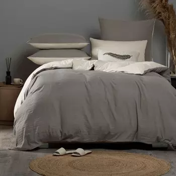 Комплект постельного белья Sleepix Юко серый/светло-бежевый двуспальный евро