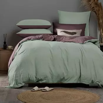 Комплект постельного белья Sleepix Юко мятный/темно-сиреневый двуспальный евро