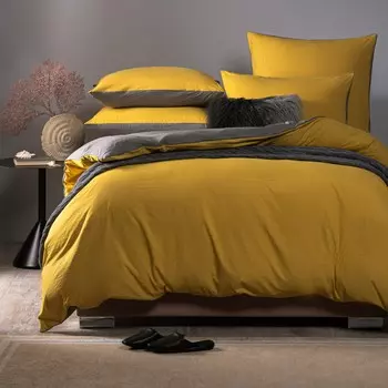 Комплект постельного белья Sleepix Юко горчичный/серый двуспальный евро