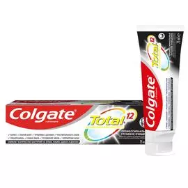 Зубная паста Colgate Total 12 Профессиональная Глубокое Очищение с древесным углем, а также с цинком и аргинином для антибактериальной защиты всей полости рта в течение 12 часов, 75 мл