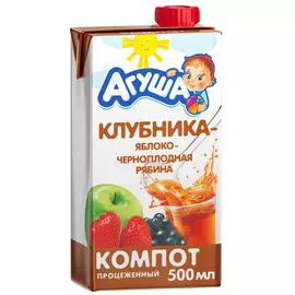 Компот Агуша яблоко-клубника-рябина черноплодная с 3-х лет 500 мл