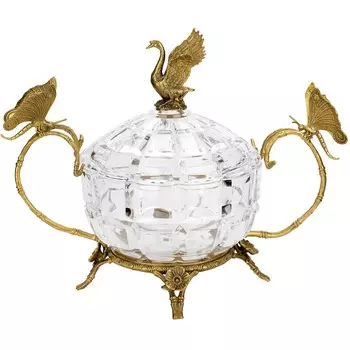 Конфетница Glasar лебедь и бабочки 36х19х20 см