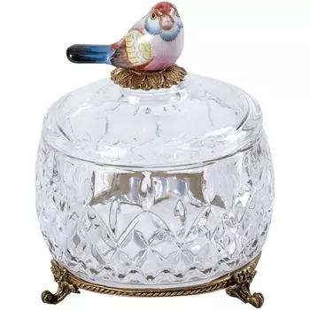 Конфетница Glasar с птичкой hgl485e 12х12х16 см