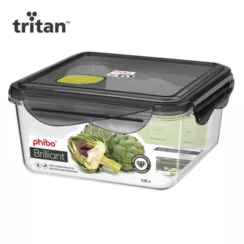 Контейнер Phibo Brilliant герметичный с клапаном 1.15 л черный прямоугольный