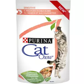Корм для кошек Cat Chow При чувствительном пищеварении Лосось с кабачком в желе 85 г