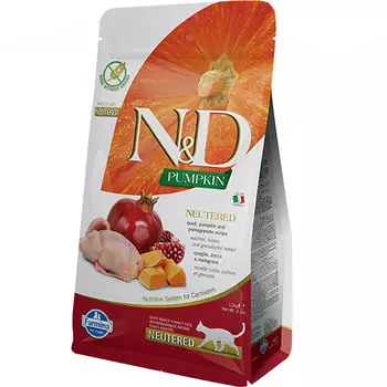 Корм для кошек Farmina N&amp;D Pumpkin Cat Grain Free Neutered Quail сухой беззерновой корм для стерилизованных кошек с тыквой, перепелом и гранатом - 1,5 кг