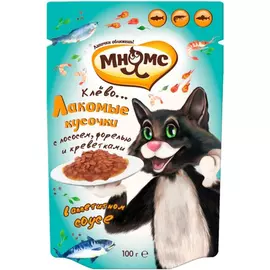 Корм для кошек МНЯМС Рыбный фестиваль, лосось, креветки, форель 100г