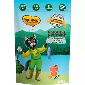 Корм для кошек МНЯМС Рыбный фестиваль с форелью лососем и креветками 85 г
