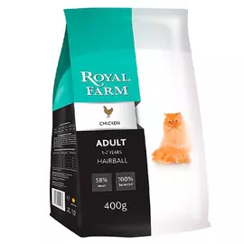 Корм для кошек ROYAL FARM для вывода шерсти, курица 400г