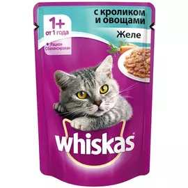 Корм для кошек Whiskas для кошек от 1 года, желе с кроликом и овощами, 85г