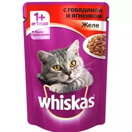 Корм для кошек Whiskas для кошек от 1 года, желе с говядиной и ягненком, 85г