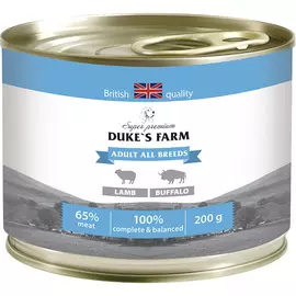 Корм для собак Duke's Farm ягненок, буйвол, рис, шпинат 200 г