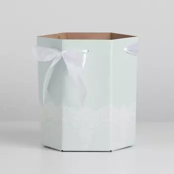 Коробка складная шестигранник Дарите Счастье Мятное кружево 17x14,8x19,5 см