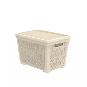 Корзина плетёная Альт-Пласт для хранения с крышкой «Лён» 22л. Слоновая кость