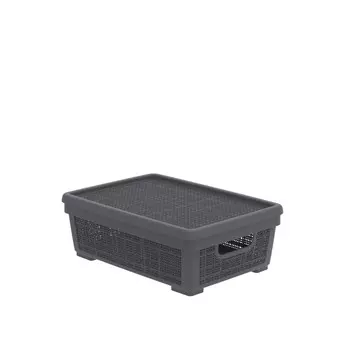 Корзина плетёная Альт-Пласт для хранения с крышкой «Лён» 11л. Графит