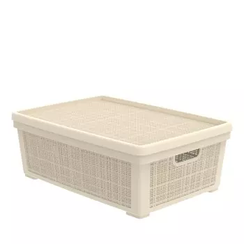 Корзина плетёная Альт-Пласт для хранения с крышкой «Лён» 35л. Слоновая кость