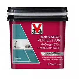 Краска для стен и мебели на кухне V33 Renovation perfection-бирюза-0,75 л