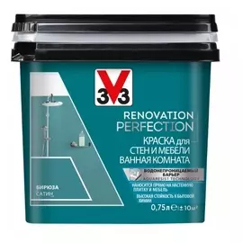 Краска для стен и мебели ванная комната V33 Renovation perfection-бирюза-0,75 л