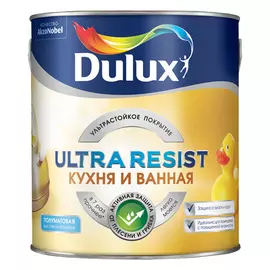 Краска Dulux Ultra Resist для Кухни и ванной полуматовая база BW 2,5л