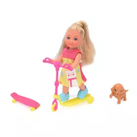 Кукла Еви на скутере и скейте с собачкой в ассортименте 12 см