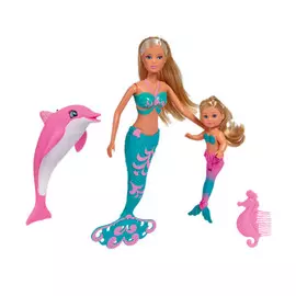 Куклы Штеффи и Еви русалочки с дельфином 29 см, 12 см