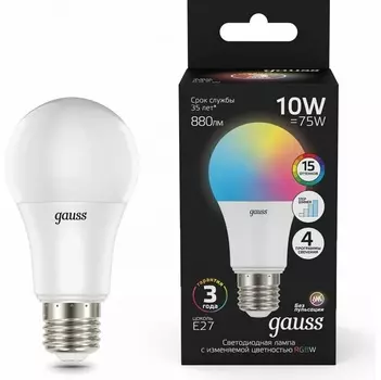 Лампа Gauss A60 10W E27 RGBW + димирование LED