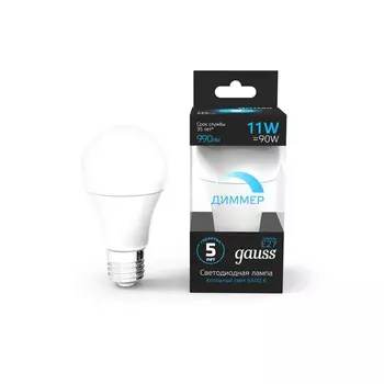 Лампа Gauss A60 11W 990lm 6500 К E27 диммируемая LED