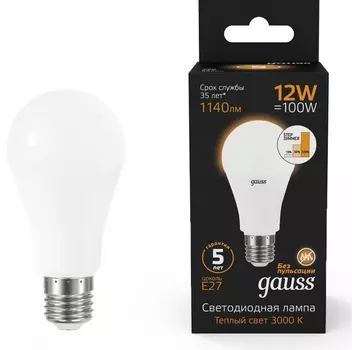Лампа Gauss A60 12W 1140lm 3000 K Е27 шаг. диммирование LED