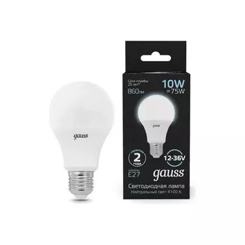 Лампа Gauss A60 AC12-36V 10W 860lm 4100K E27 LED