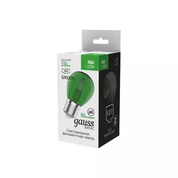 Лампа Gauss Basic Filament Шар 4W 220lm Е27 green LED