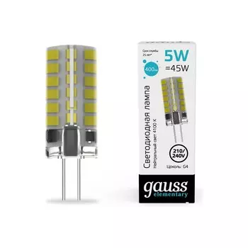 Лампа Gauss Elementary G4 AC210-240V 5W 400lm 4100K силикон LED