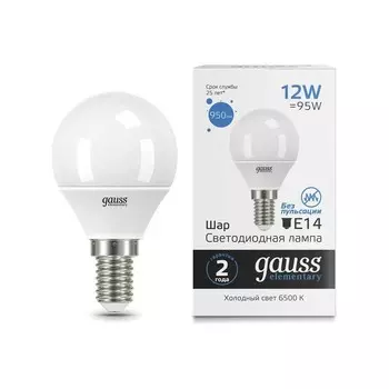 Лампа Gauss Elementary Шар 12W 950lm 6500K Е14 LED