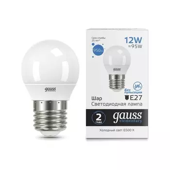 Лампа Gauss Elementary Шар 12W 950lm 6500K E27 LED