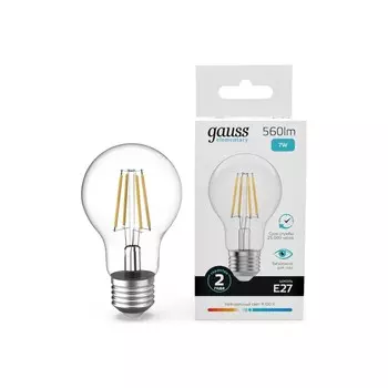 Лампа Gauss Filament Elementary А60 7W 560lm 4100К Е27 LED