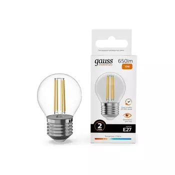 Лампа Gauss Filament Elementary Шар 10W 650lm 2700К Е27 LED