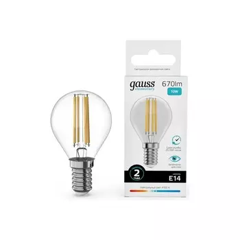 Лампа Gauss Filament Elementary Шар 10W 670lm 4100К Е14 LED