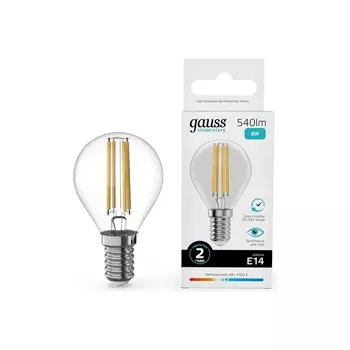 Лампа Gauss Filament Elementary Шар 8W 540lm 4100К Е14 LED