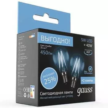 Лампа Gauss FILAMENT ШАР E27 5W 4100К