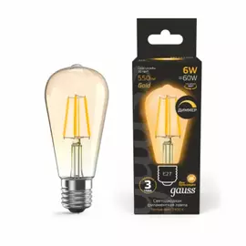 Лампа Gauss Filament ST64 6W 620lm 2400К Е27 golden диммируемая LED