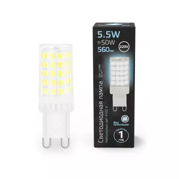 Лампа Gauss G9 AC185-265V 5,5W 560lm 4100K керамика LED