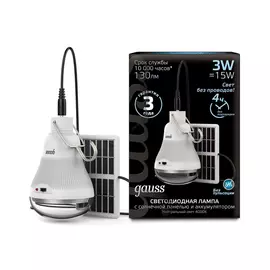 Лампа Gauss LED 3Вт A60 130lm 4000K с солнечной панелью