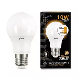 Лампа Gauss LED A60 10W E27 880lm 2700K step dimmable 1/10/50