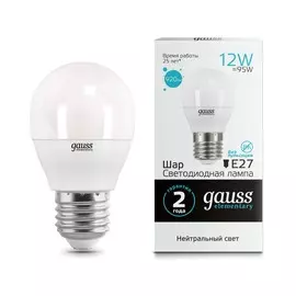Лампа Gauss LED Elementary Шар 12W 920lm E27 4100K 1/10/100